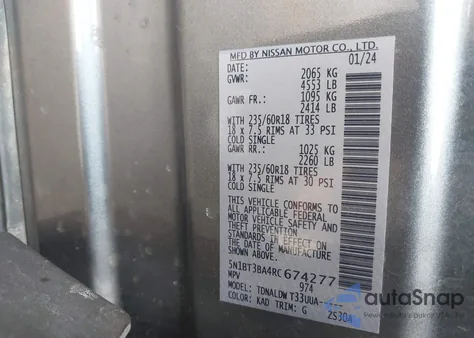 2024 Nissan Rogue Sv Fwd from USA, damaged, VIN 5N1BT3BA4RC674277